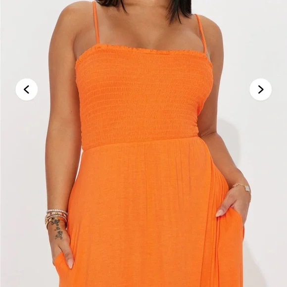 NWT Fashion Nova Vibrant Orange Strappy Sleeveless Maxi Cottagecore style Dress - Picture 2 of 3